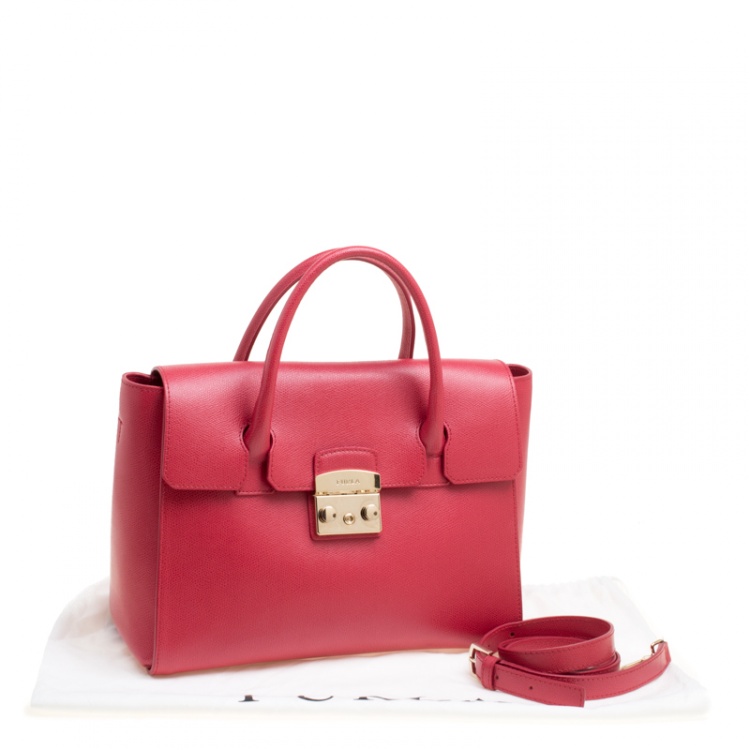 Pre Owned Furla Red Leather Medium Metropolis Top Handle Bag