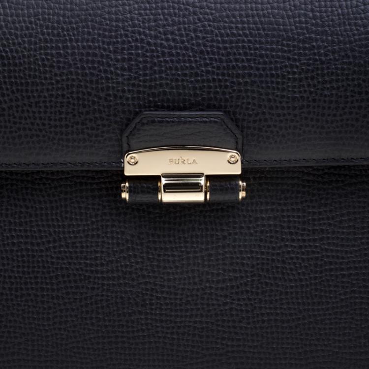 Pre Owned Furla Black Leather Chiara Top Handle Bag
