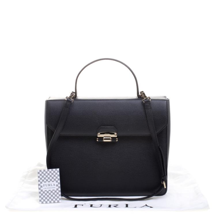 Pre Owned Furla Black Leather Chiara Top Handle Bag