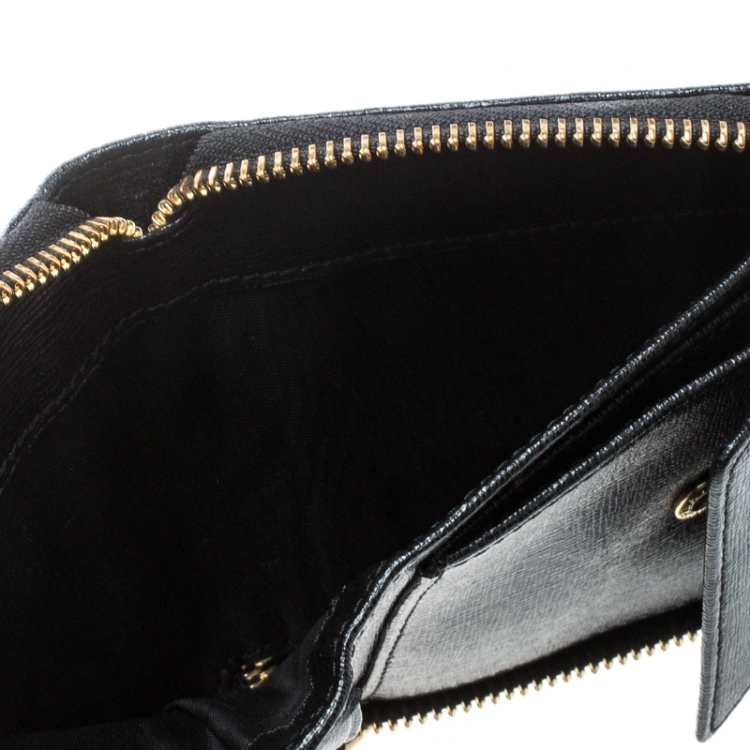 Pre Owned Furla Black Leather Small Classic Zip Around Wallet 