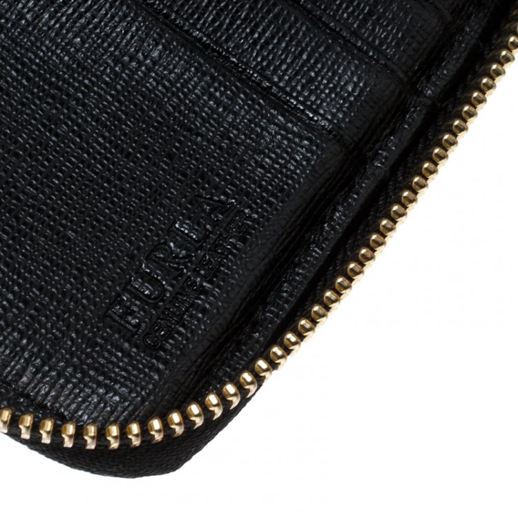 Pre Owned Furla Black Leather Small Classic Zip Around Wallet 