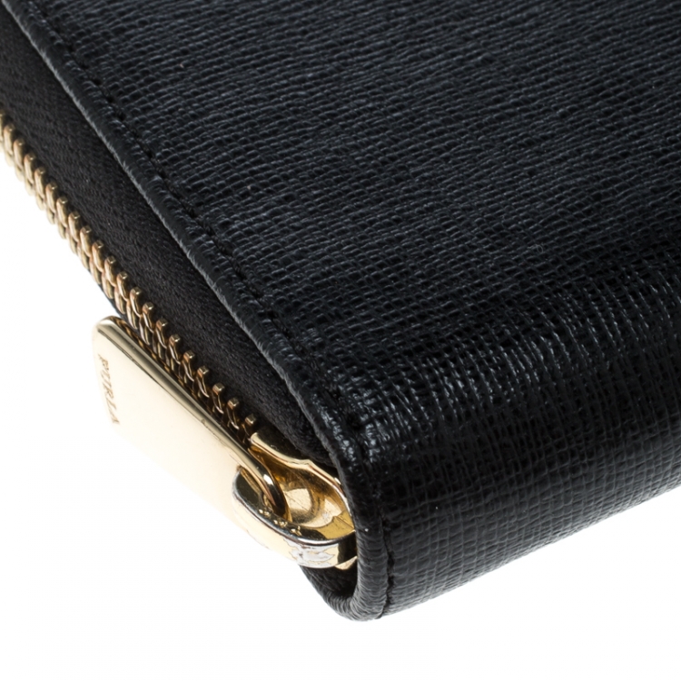 Pre Owned Furla Black Leather Small Classic Zip Around Wallet 