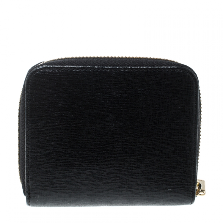 Pre Owned Furla Black Leather Small Classic Zip Around Wallet 