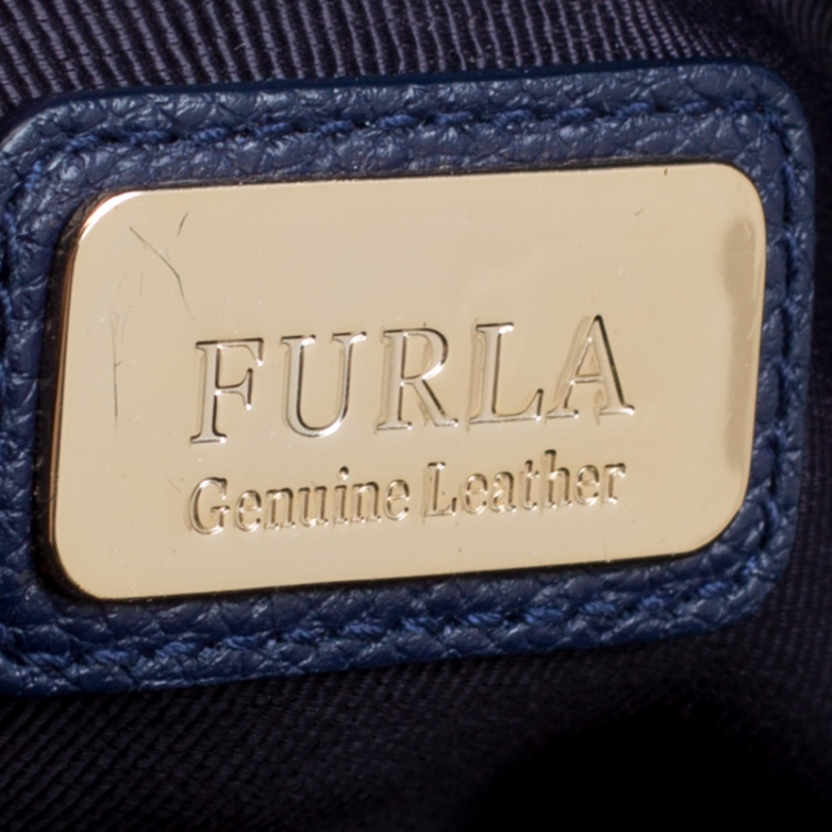 Pre Owned Furla Blue Leather Perla Top Handle Bag