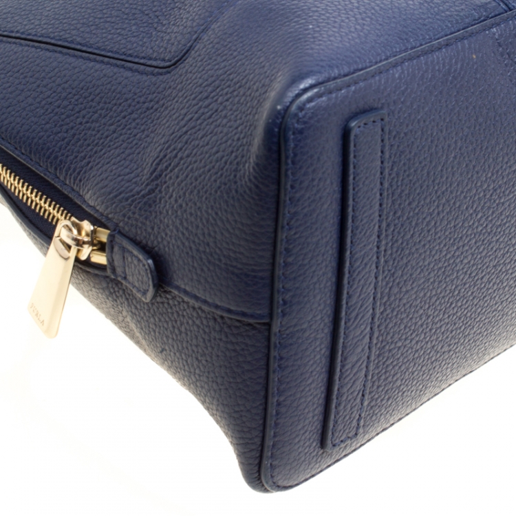 Pre Owned Furla Blue Leather Perla Top Handle Bag