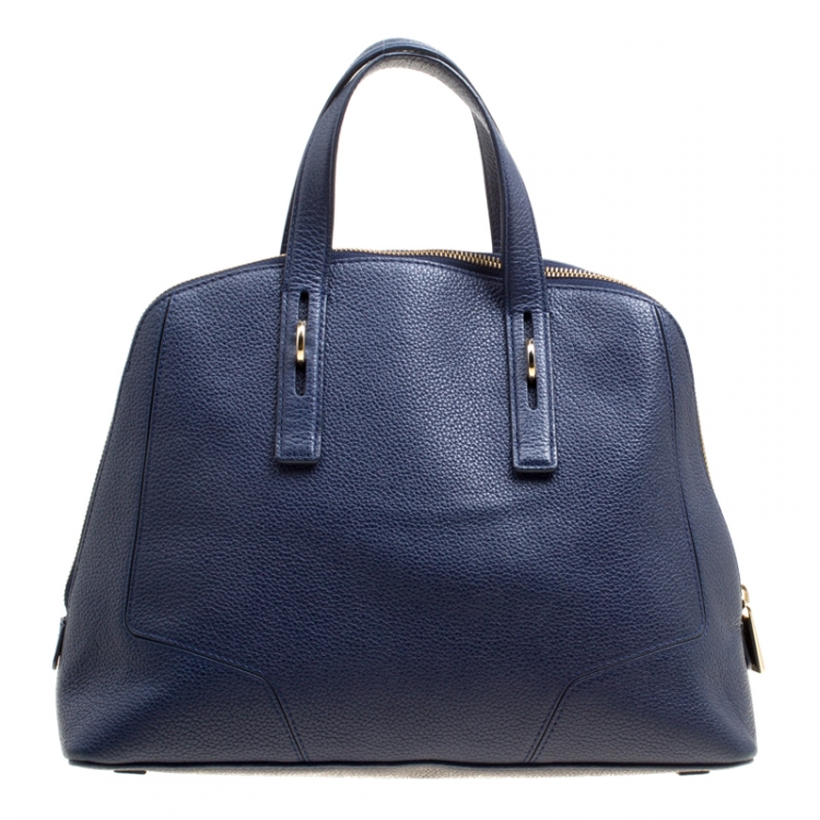 Pre Owned Furla Blue Leather Perla Top Handle Bag