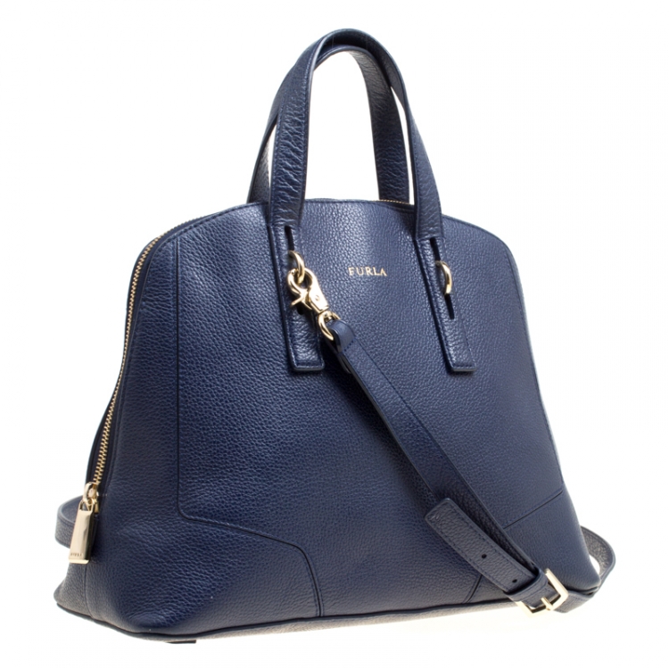 Pre Owned Furla Blue Leather Perla Top Handle Bag