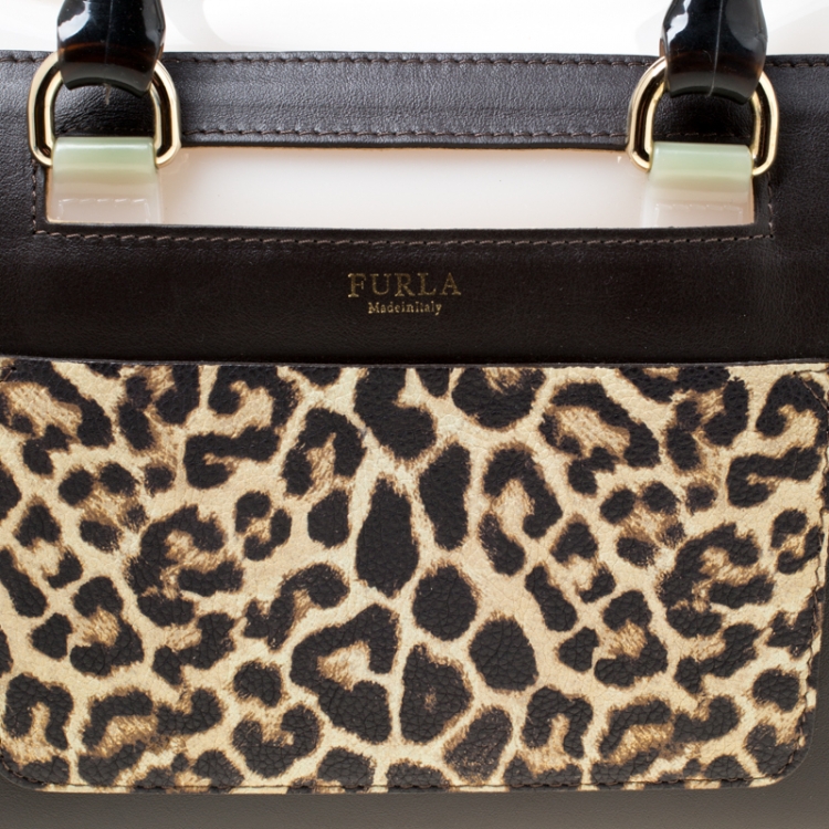 Pre Owned Furla Multicolor Glossy Rubber and Leather Leopard Detailed Candy Satchel
