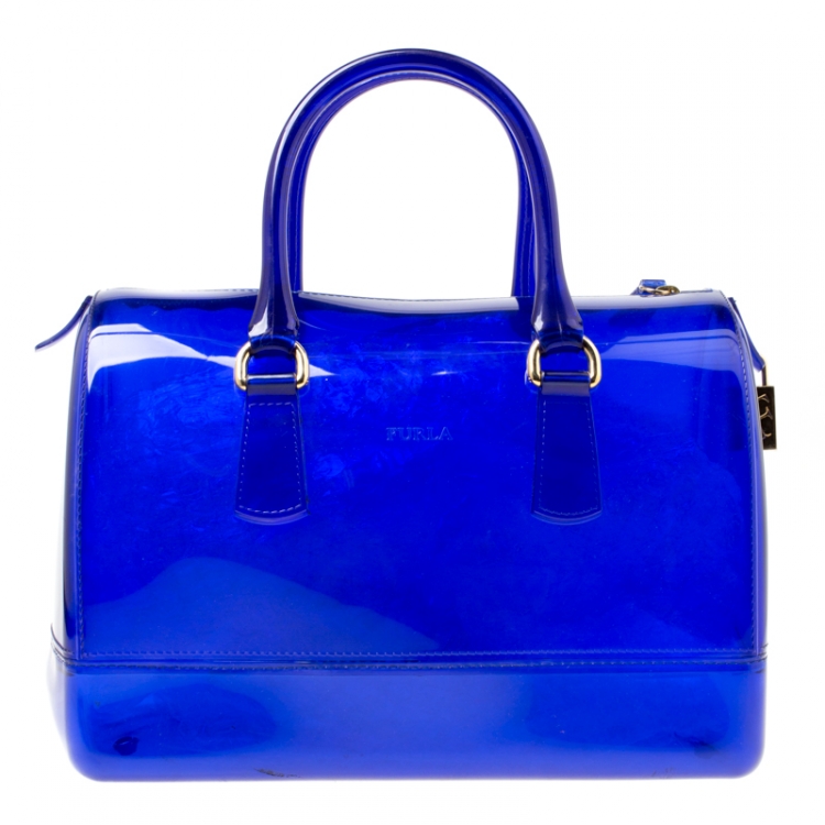 Pre Owned Furla Clear Blue Rubber Candy Satchel