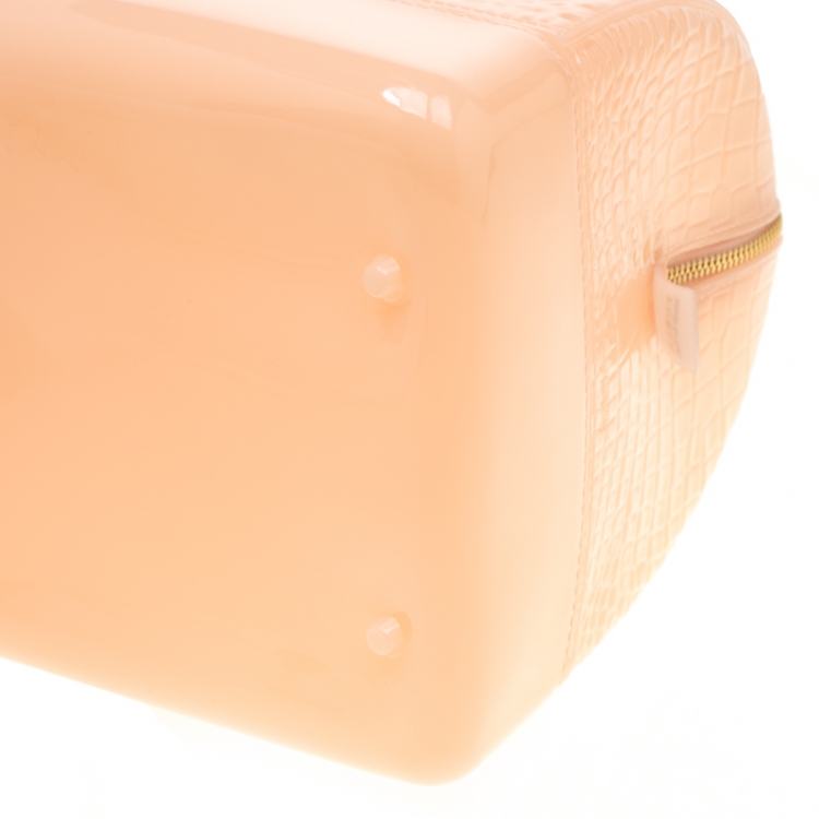 مملوكة مسبقًا Furla Peach Crocodile Embossed Rubber Candy Satchel