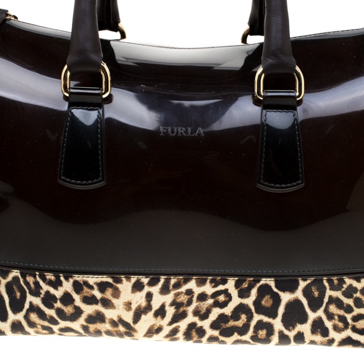 Pre Owned Furla Leopard Print Rubber and Leather Candy Satchel