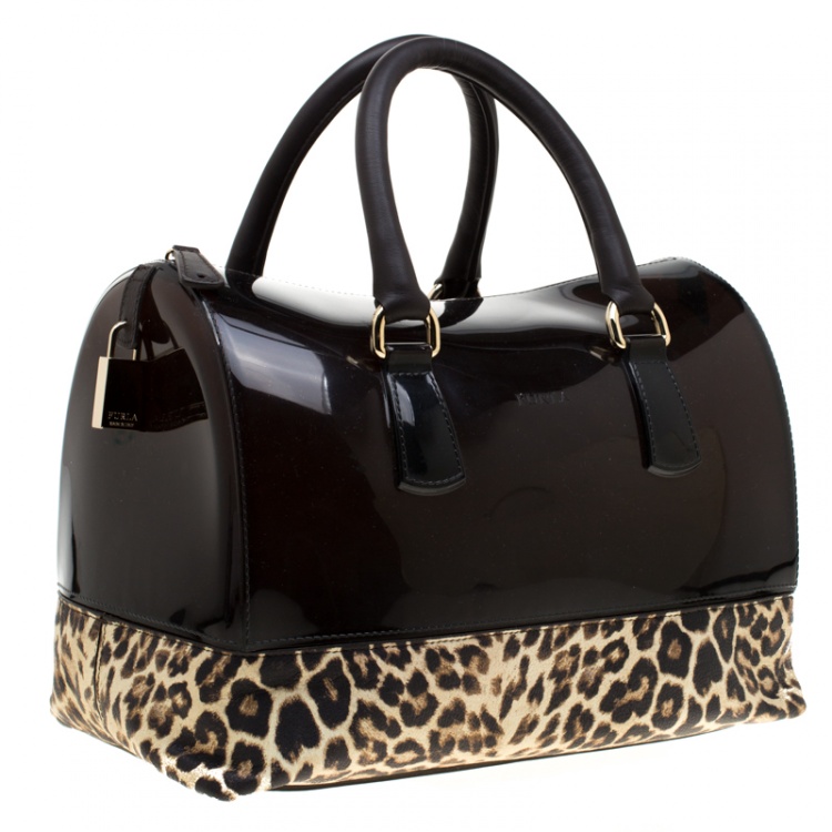 Pre Owned Furla Leopard Print Rubber and Leather Candy Satchel