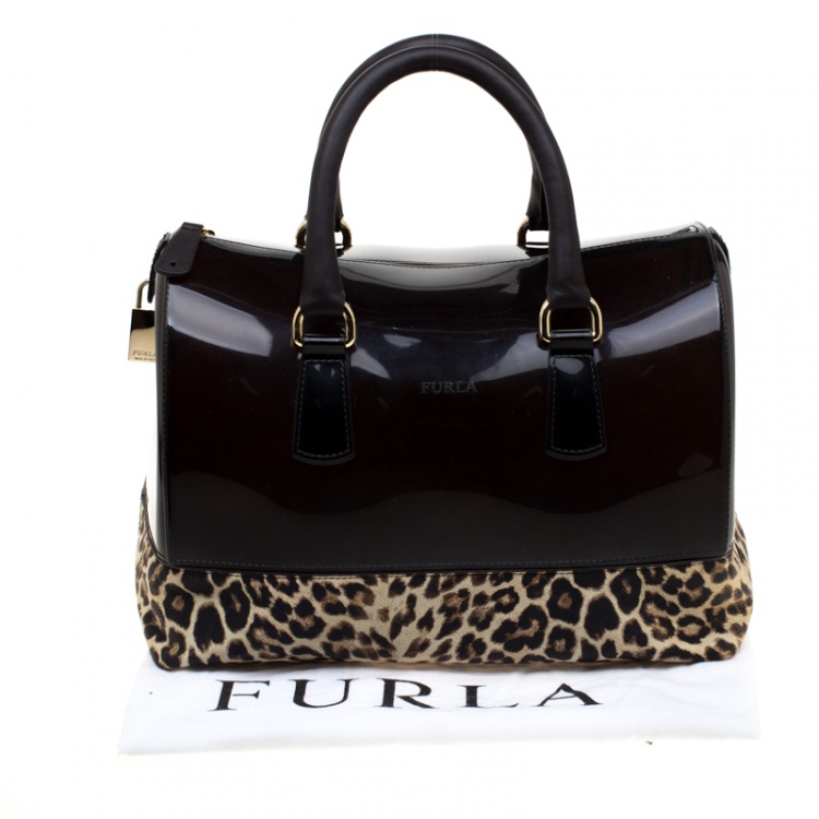 Pre Owned Furla Leopard Print Rubber and Leather Candy Satchel