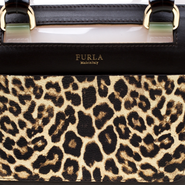 Pre Owned Furla Multicolor Glossy Rubber and Leather Leopard Detailed Candy Satchel