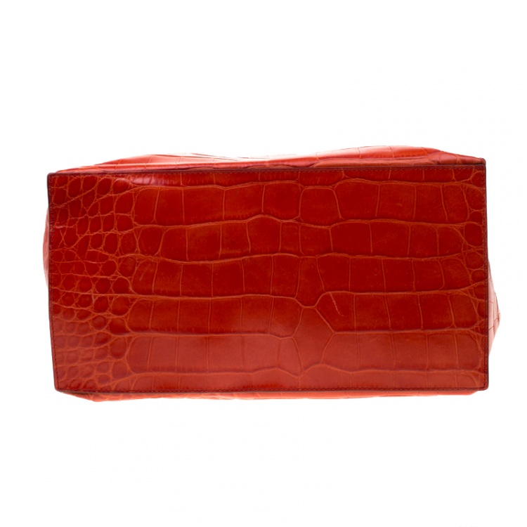 Pre Owned Furla Red Croc Embossed Leather Divide It Tote