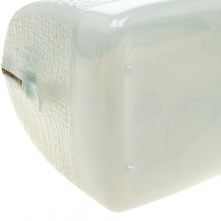 Pre Owned Furla Pale Mint Green Crocodile Embossed Rubber Candy Satchel