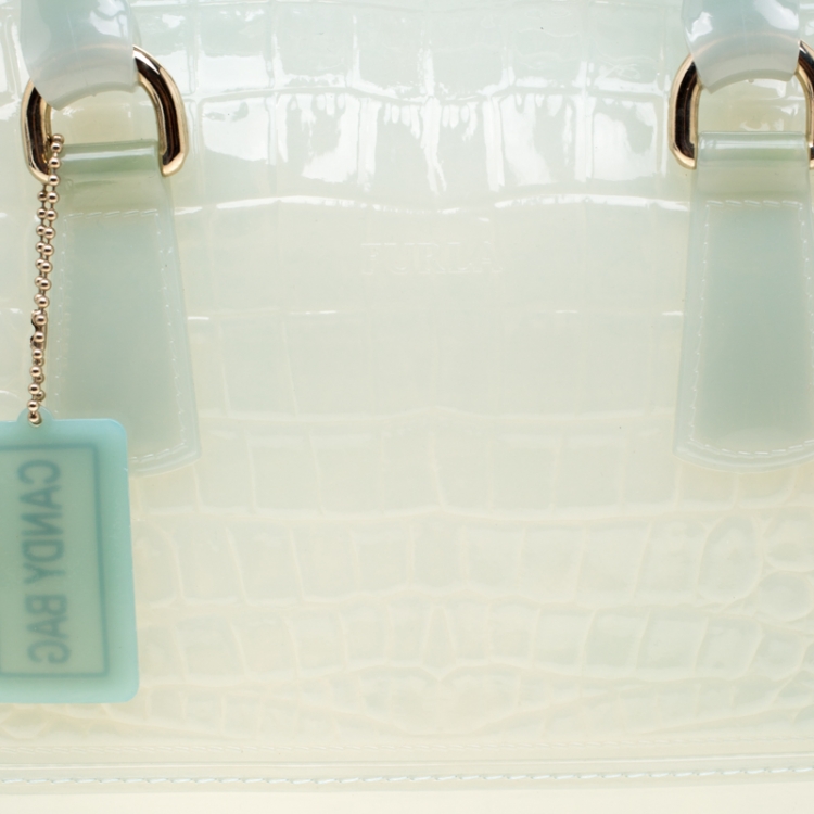 Pre Owned Furla Pale Mint Green Crocodile Embossed Rubber Candy Satchel