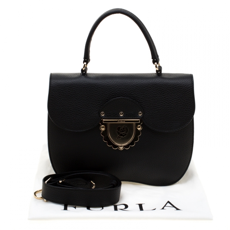 Pre Owned Furla Black Leather Ducale Top Handle Bag