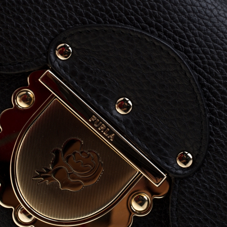 Pre Owned Furla Black Leather Ducale Top Handle Bag
