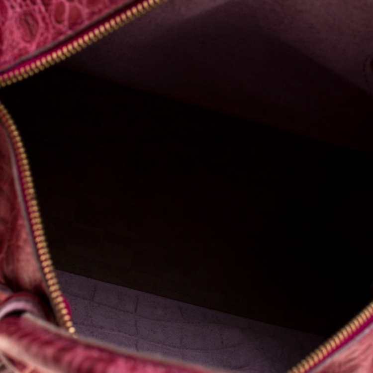 Pre Owned Furla Pink Croc Embossed Leather Satchel