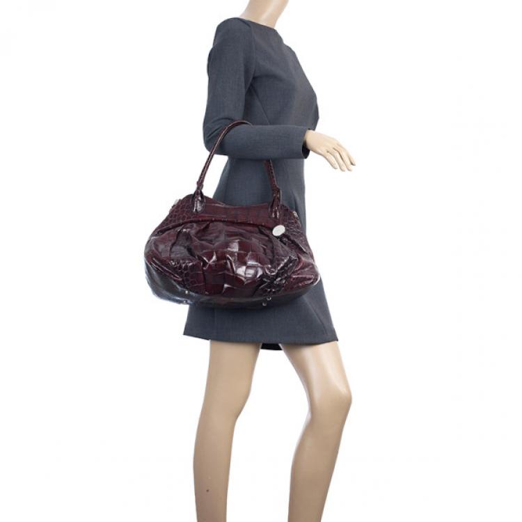 Pre Owned Furla Red Embossed Python Leather Clara Tote