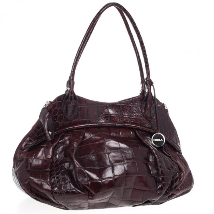 Pre Owned Furla Red Embossed Python Leather Clara Tote