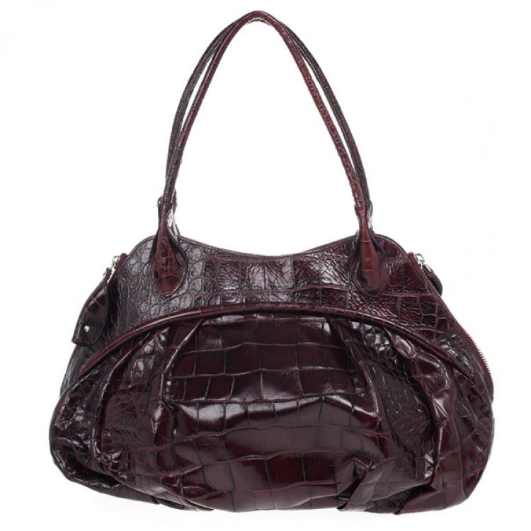 Pre Owned Furla Red Embossed Python Leather Clara Tote