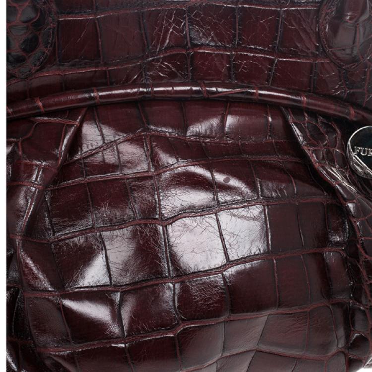 Pre Owned Furla Red Embossed Python Leather Clara Tote