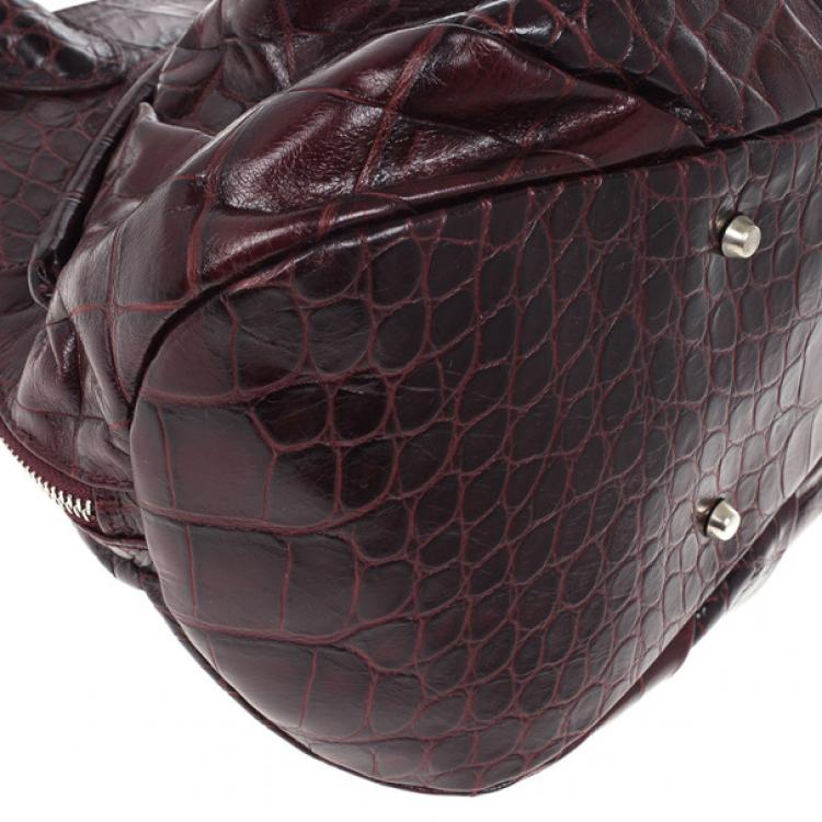 Pre Owned Furla Red Embossed Python Leather Clara Tote