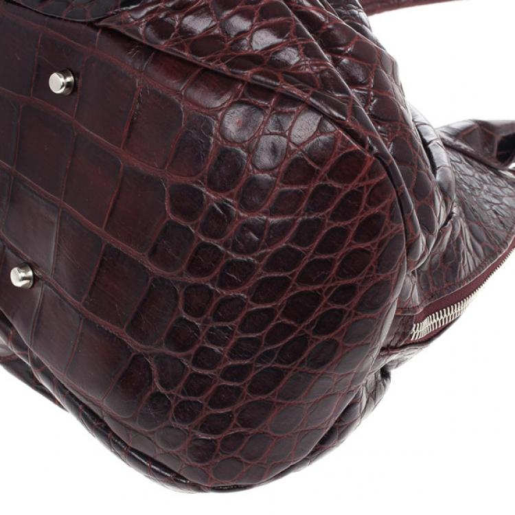 Pre Owned Furla Red Embossed Python Leather Clara Tote