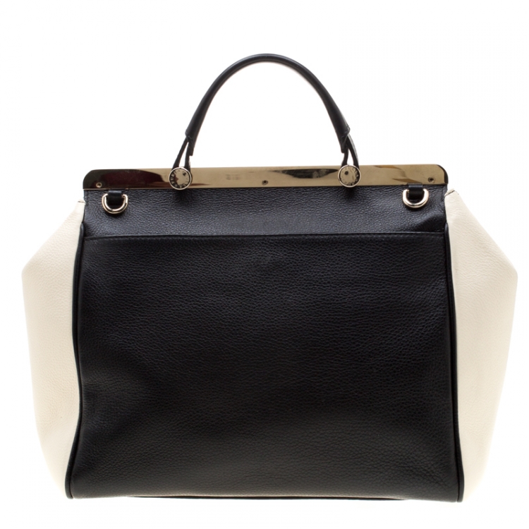Pre Owned Furla Black/White Leather Cortina Tote