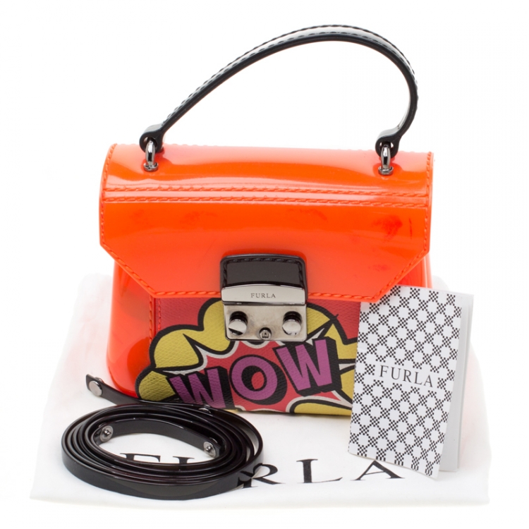 Pre Owned Furla Orange/Black Wow Candy Bon Bon Crossbody Bag