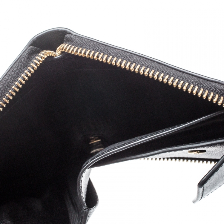 Pre Owned Furla Black Leather Babylon Zip Around Compact Wallet