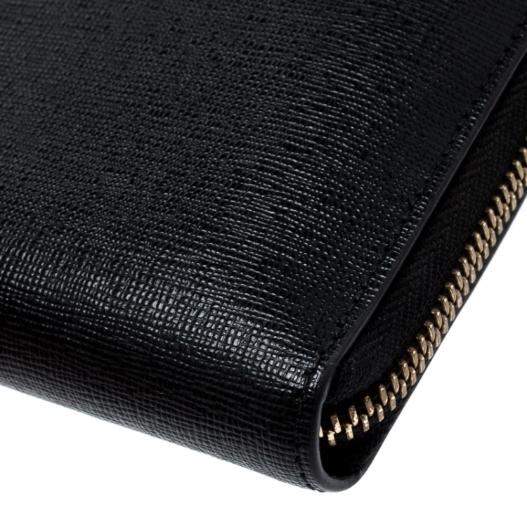 Pre Owned Furla Black Leather Babylon Zip Around Compact Wallet