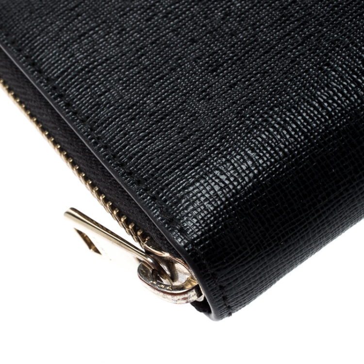 Pre Owned Furla Black Leather Babylon Zip Around Compact Wallet