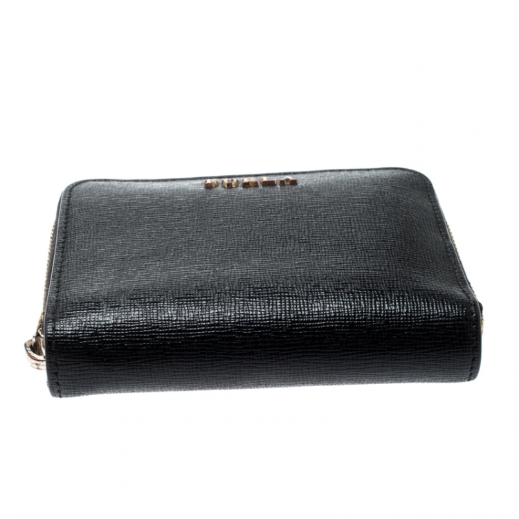 Pre Owned Furla Black Leather Babylon Zip Around Compact Wallet