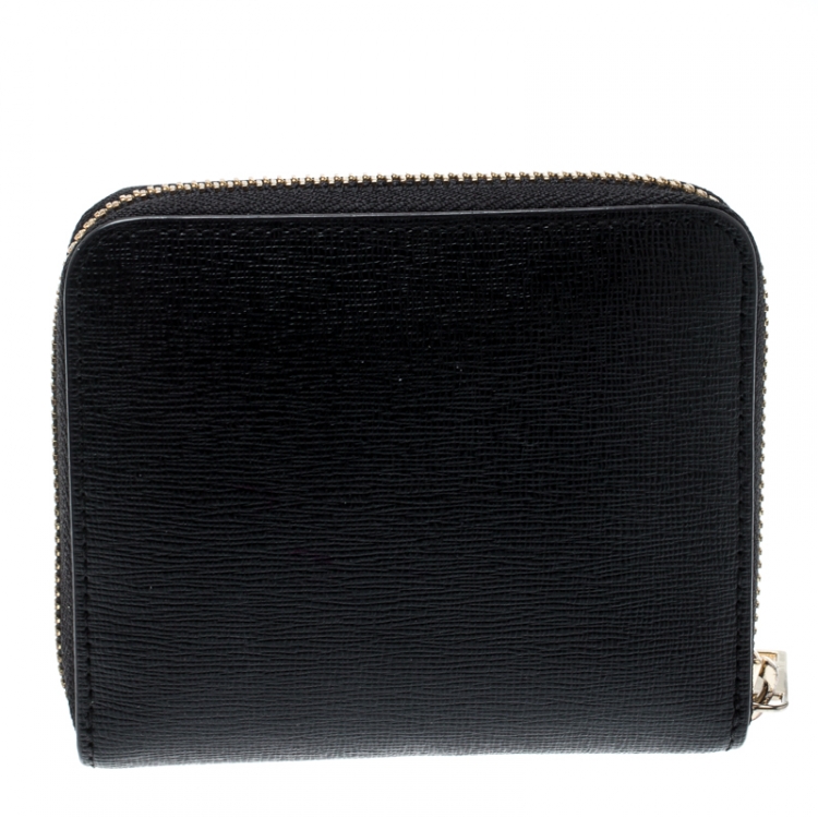 Pre Owned Furla Black Leather Babylon Zip Around Compact Wallet