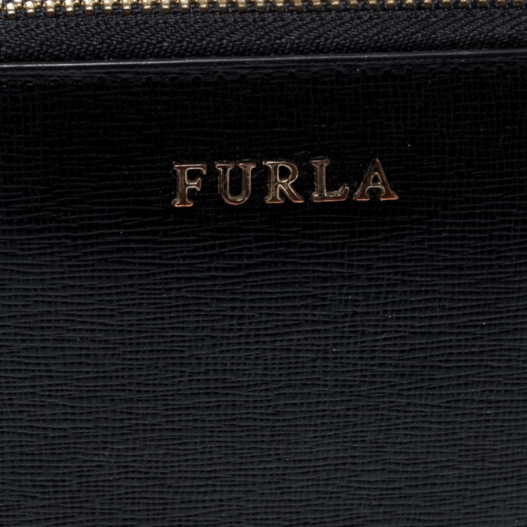 Pre Owned Furla Black Leather Babylon Zip Around Compact Wallet