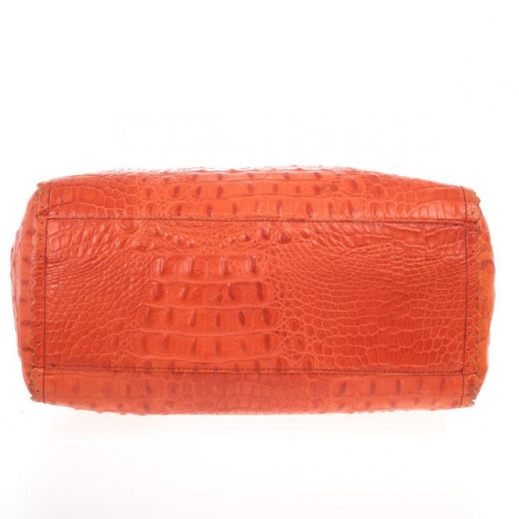 Pre Owned Furla Croc Embossed Bowling Bag