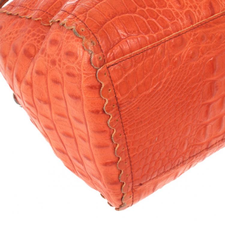 Pre Owned Furla Croc Embossed Bowling Bag