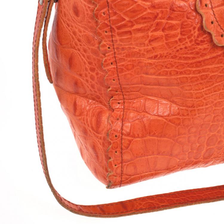 Pre Owned Furla Croc Embossed Bowling Bag