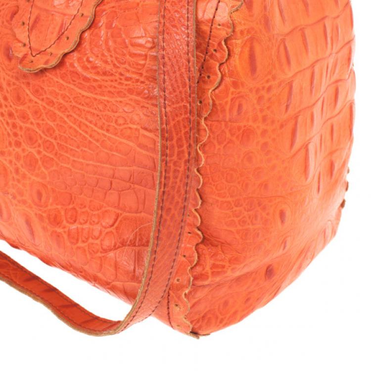 Pre Owned Furla Croc Embossed Bowling Bag