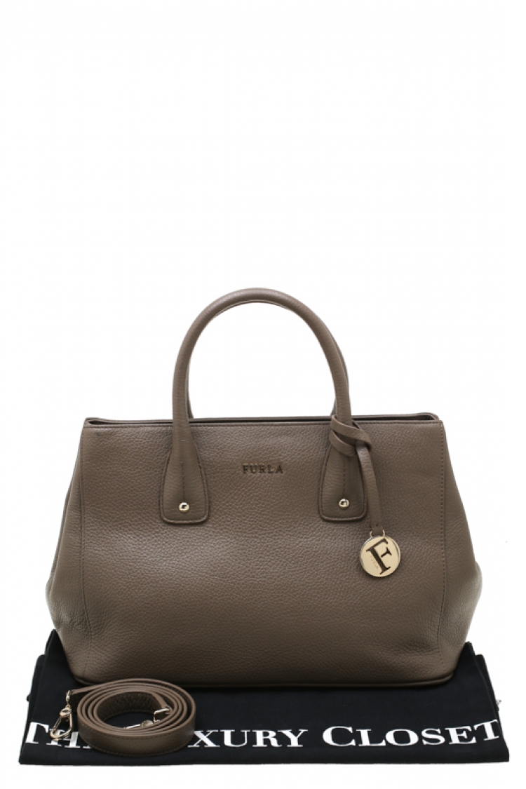 Pre Owned Furla Taupe Leather Linda Tote
