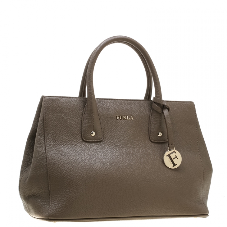 Pre Owned Furla Taupe Leather Linda Tote