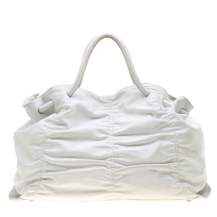 Pre Owned Furla White Leather Carmen Gather Tote