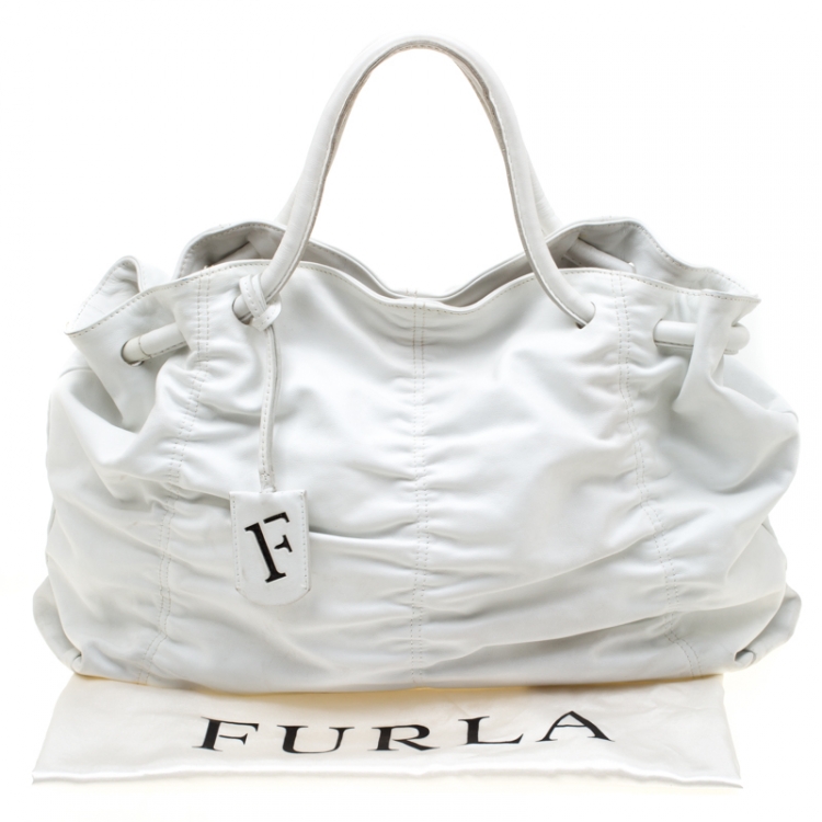 Pre Owned Furla White Leather Carmen Gather Tote