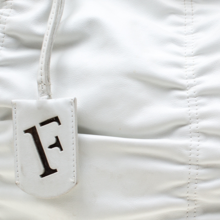 Pre Owned Furla White Leather Carmen Gather Tote