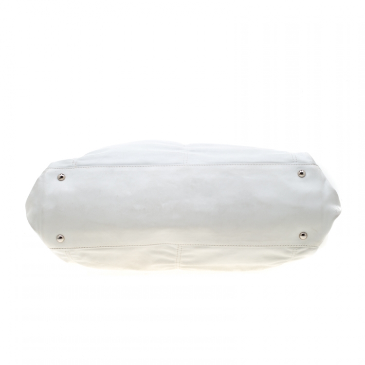 Pre Owned Furla White Leather Carmen Gather Tote