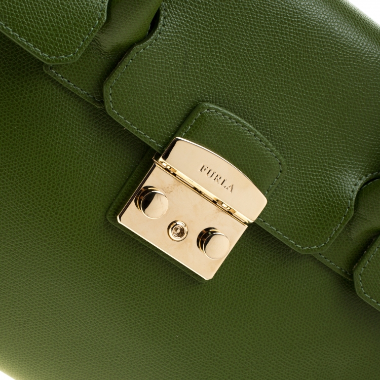 Pre Owned Furla Green Leather Metropolis Top Handle Bag