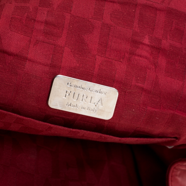 Pre Owned Furla Red Leather Bow Clutch